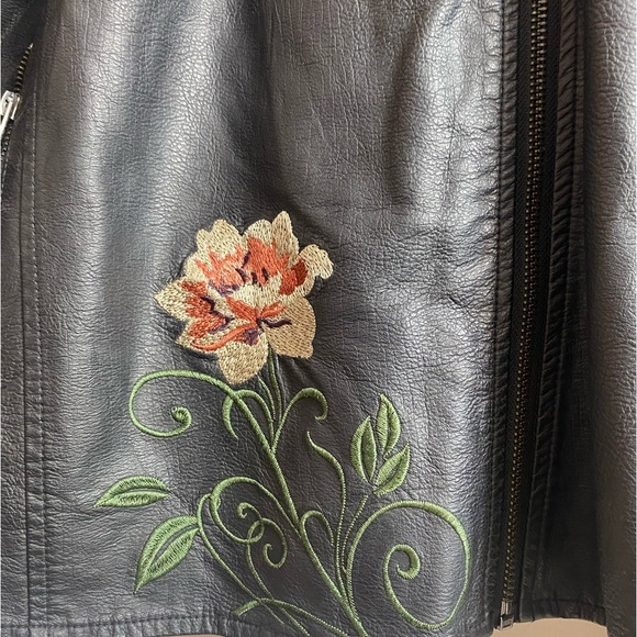 AMERICAN RAG faux leather black crop embroidered artsy jacket s lined Xl - Picture 4 of 15